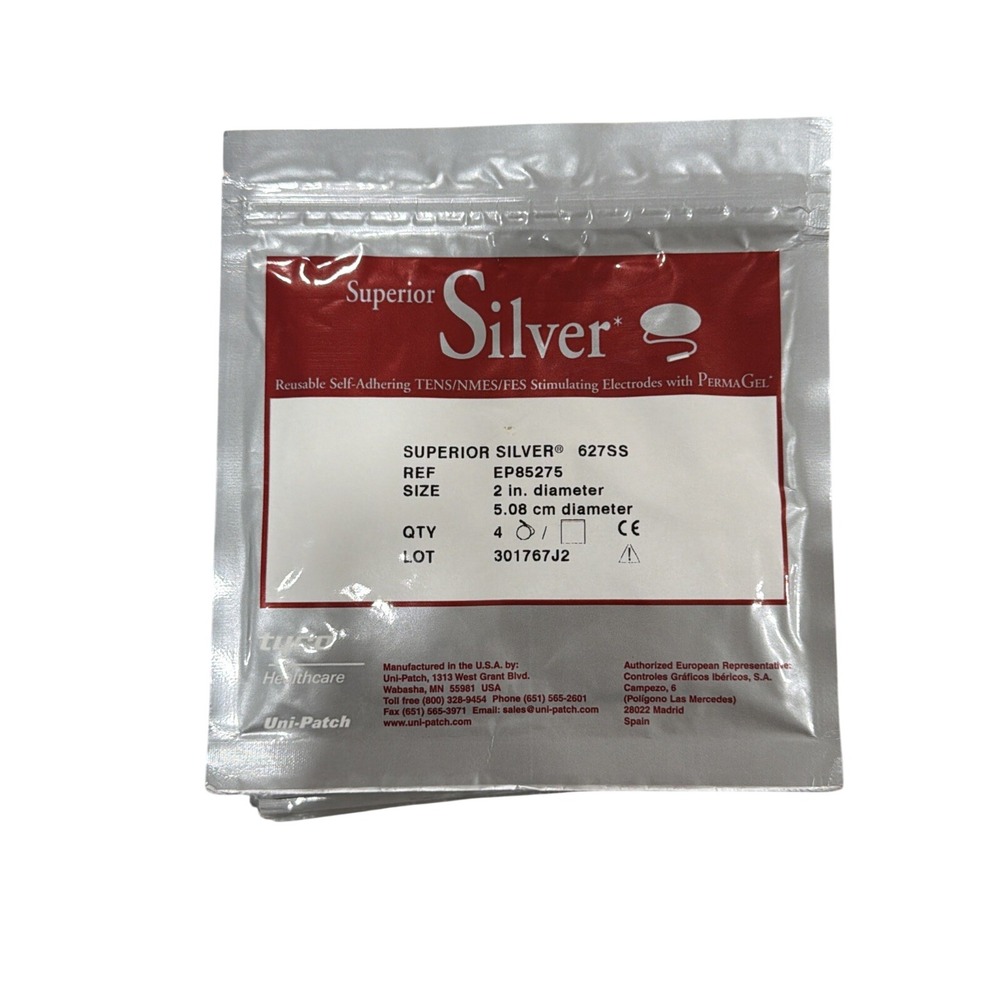 Superior Silver TENS/NMES/FES Stimulating Electrodes PermaGel Reusable 627SS